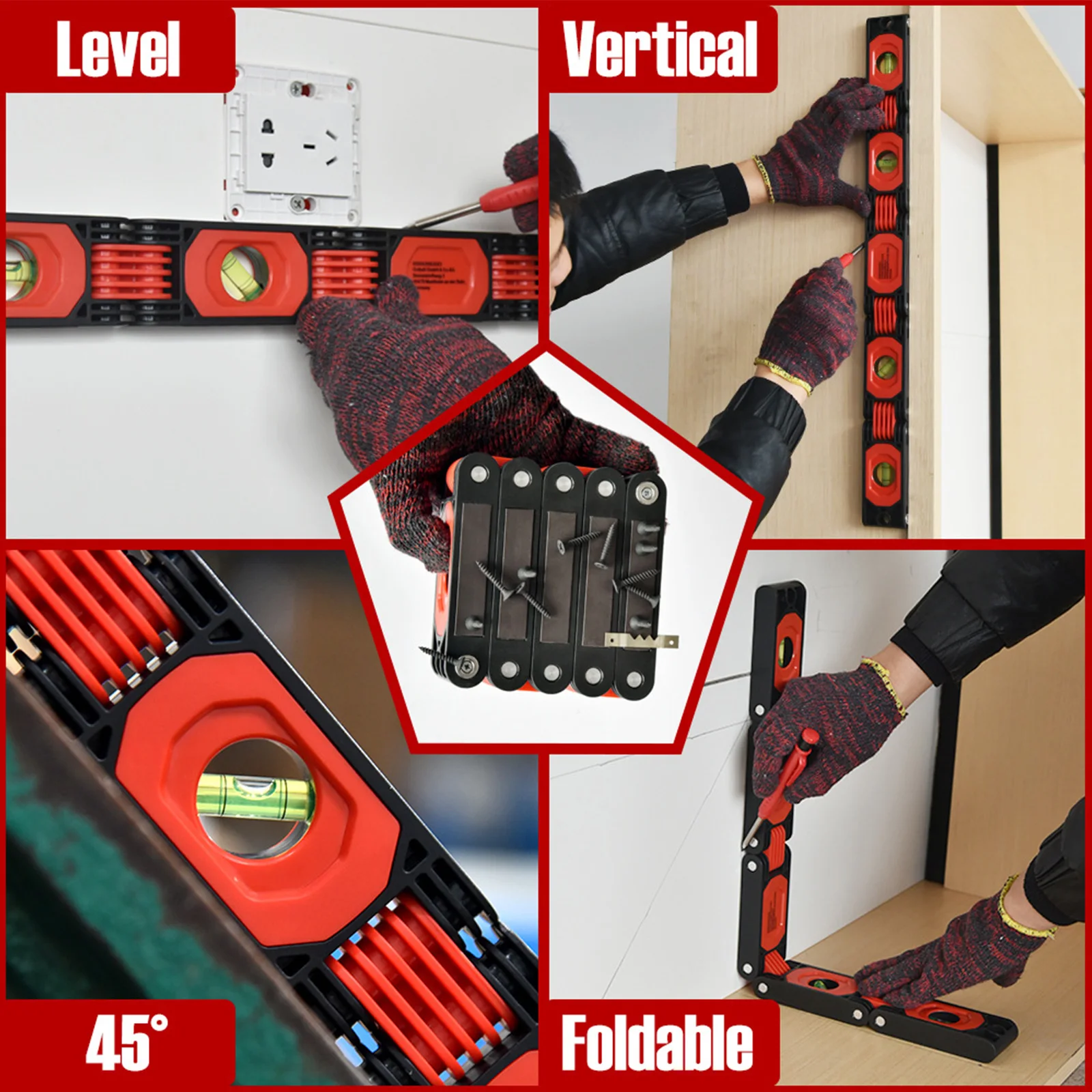 Kit de Carpintería Pro: Nivel Magnético Plegable (60 cm) + 5 Marcadores de Agujero Profundo